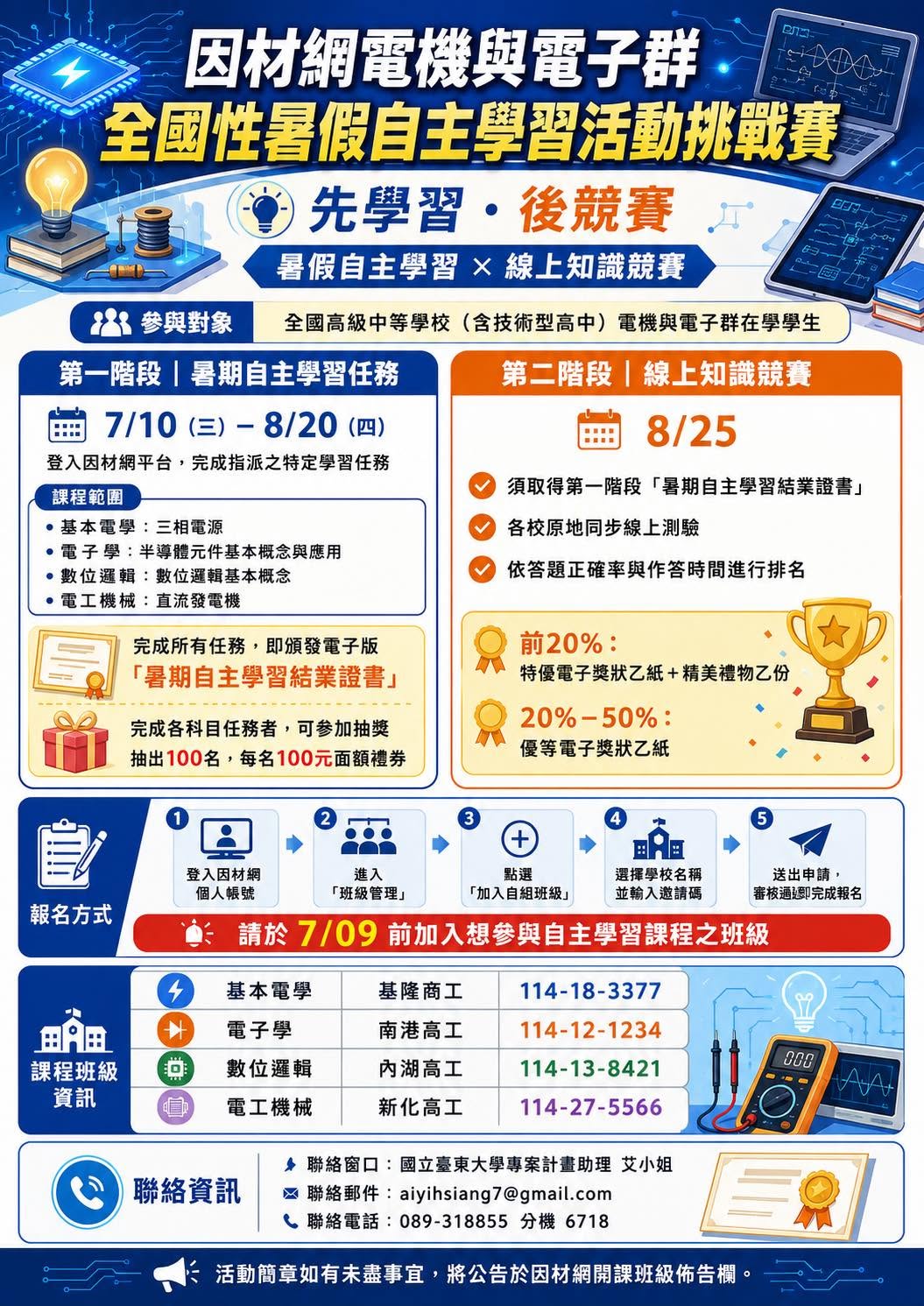 因材網電機與電子群_全國性暑假自主學習活動挑戰賽說明圖
